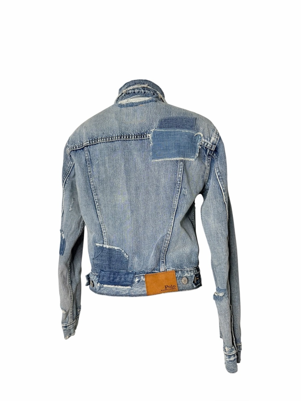 NWT Polo Ralph Lauren Distressed Denim Jacket Rose Embroidered Flag Patch Small - Picture 7 of 12